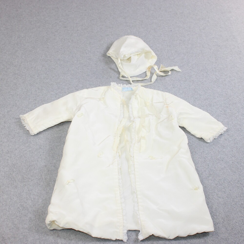 Vintage Jacket Bonnet Baby Girl 2T -3T Doll Clothes Christening Satin USA READ
